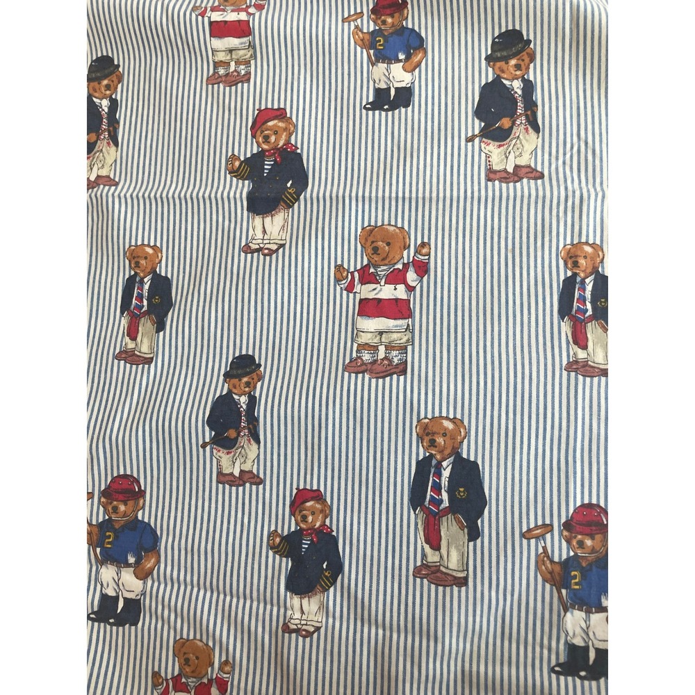 Vintage Ralph Lauren Polo Bear Blue White Striped Twin Flat and Fitted Sheet‎
